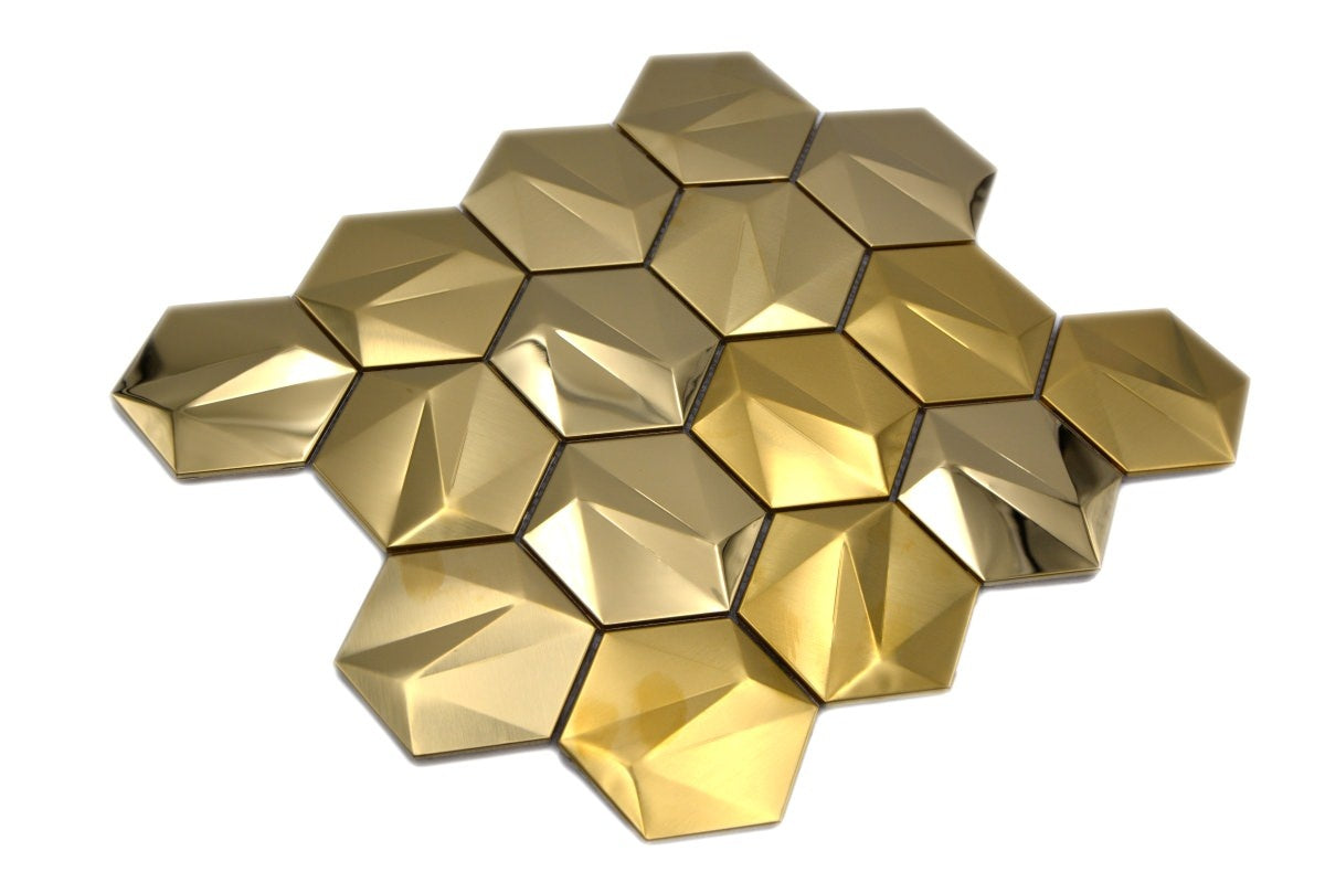 Gold Metal 3D Hexagon Mosaic 25x29 cm