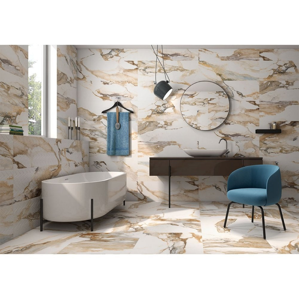 Arezzo Gold Matt Marble Porcelain Tiles - Luxury Tiles UK