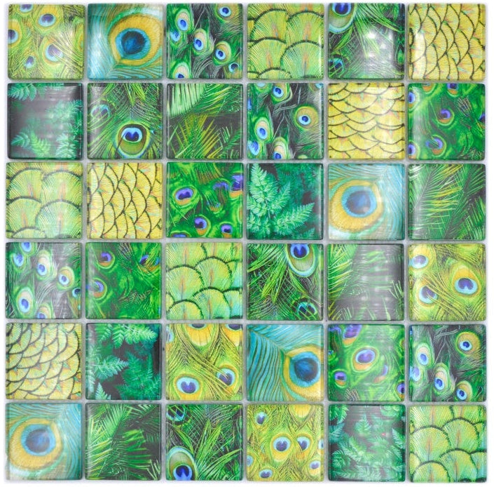 Emerald feather Green Glass Mosaic  48x48 - Luxury Tiles UK