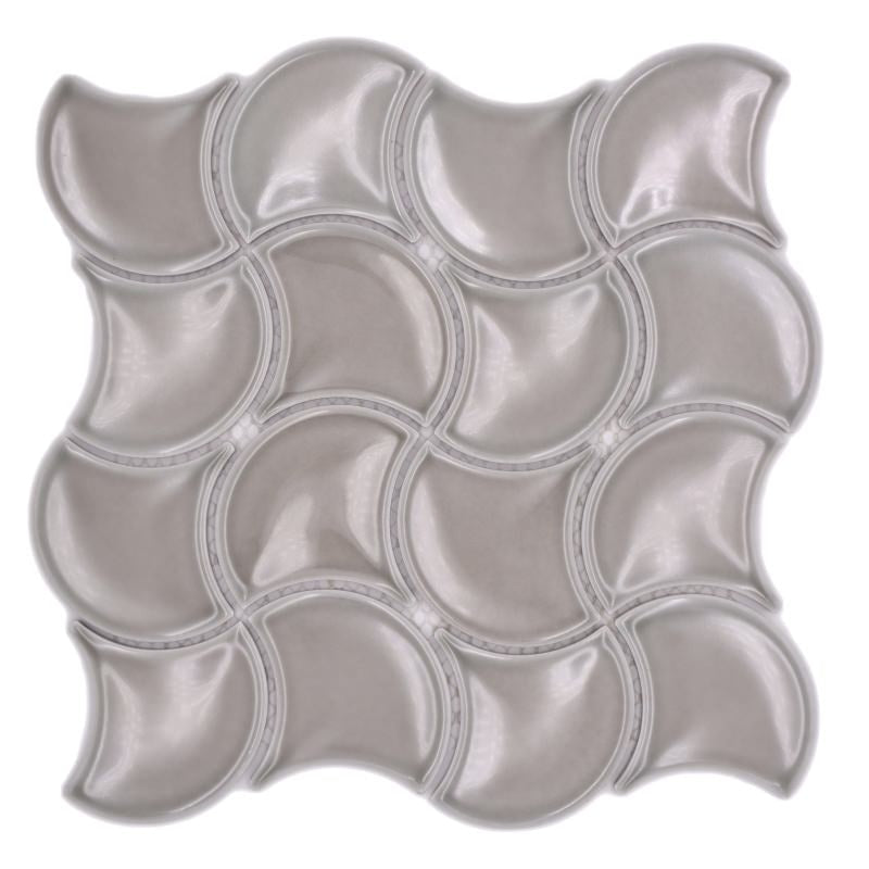 Sparkling Grey Gloss Fan Mosaic - Luxury Tiles UK