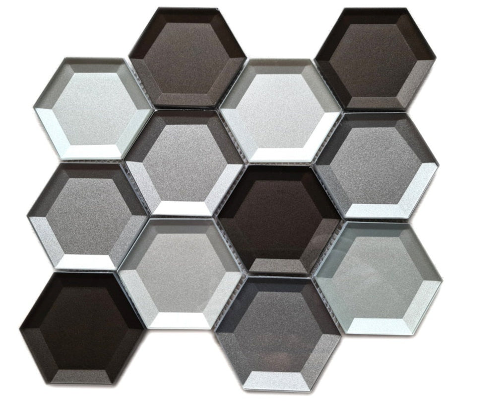 Glass Silver Hexagon Mirror Mosaic Tile - Luxury Tiles UK