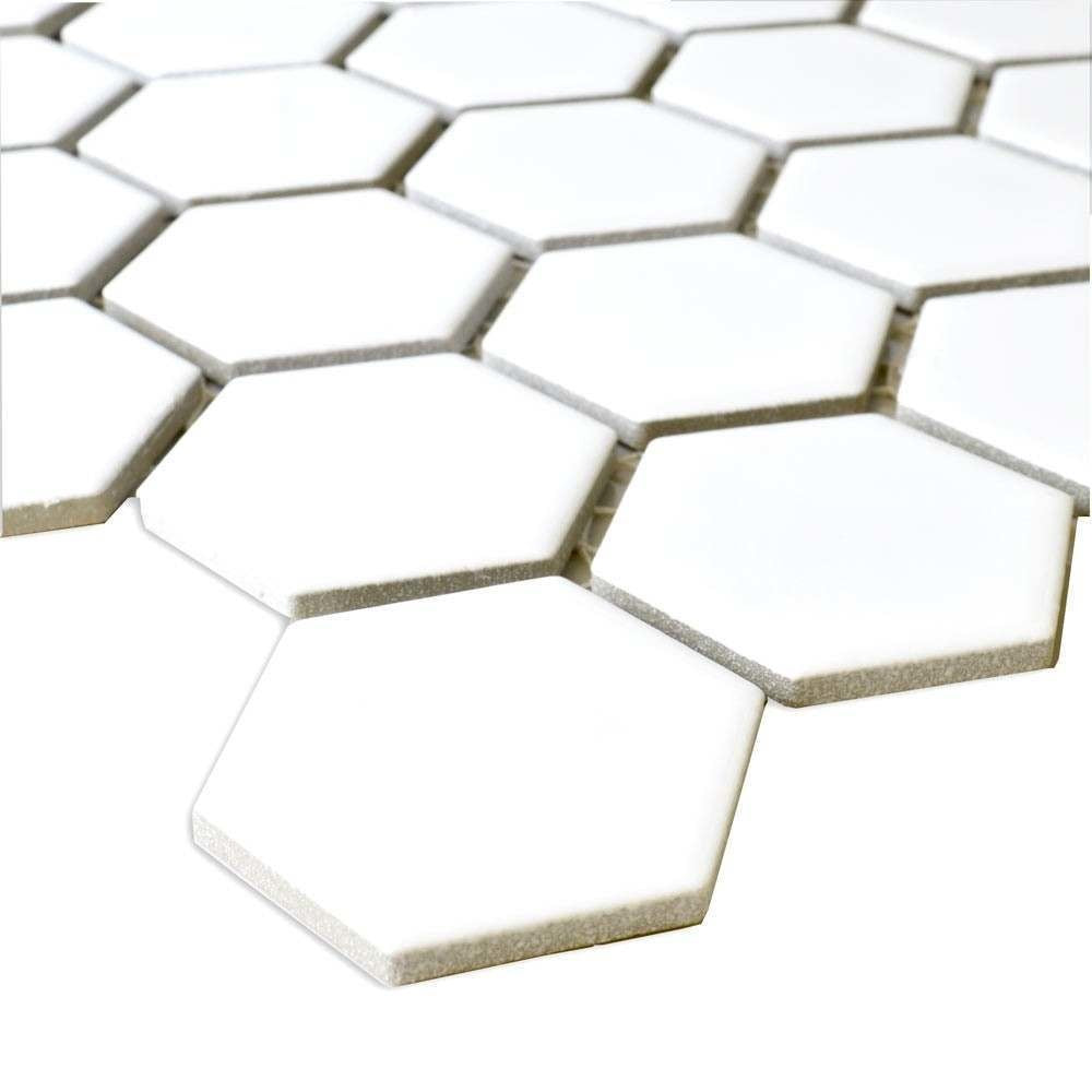 Gloss White Hexagon Porcelain Mosaic Tile - Luxury Tiles UK