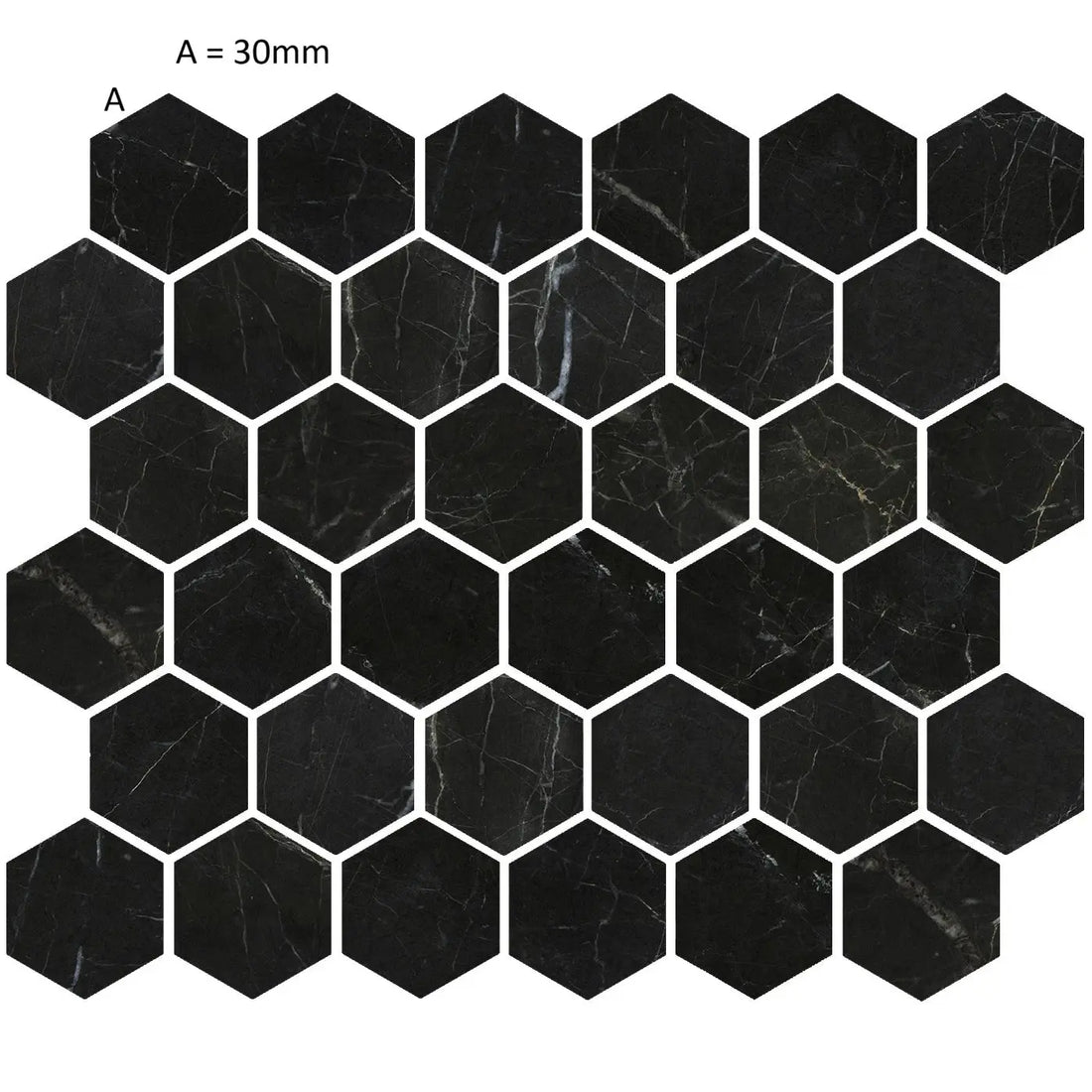 Amasya Black Honed Marble Hexagon Mosaic Tile Verona