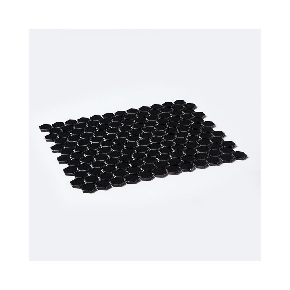 Microhex Black Gloss Hexagon 300x260mm Mosaic Tile - Luxury Tiles UK