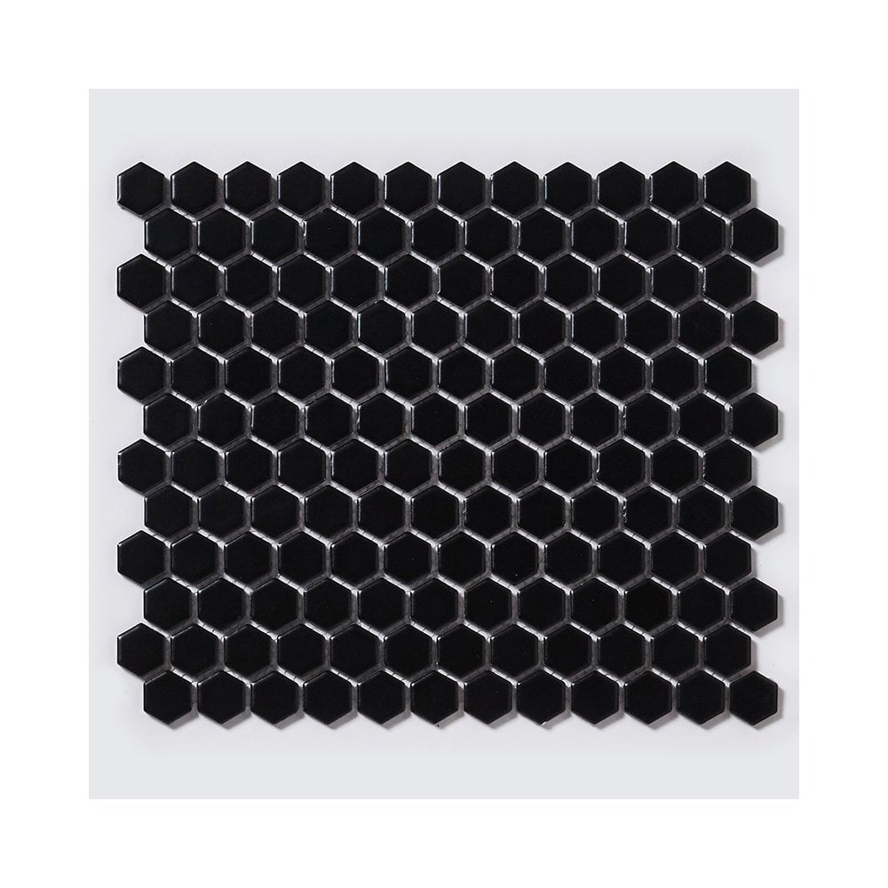Microhex Black Gloss Hexagon 300x260mm Mosaic Tile - Luxury Tiles UK