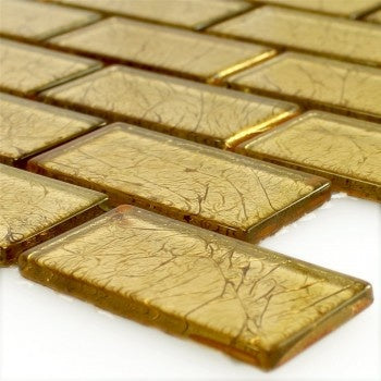 Gold Glass Brick Mosaic Tile 30x30cm - Luxury Tiles UK