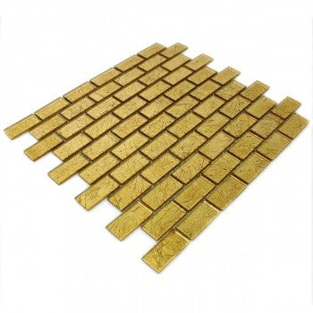 Gold Glass Brick Mosaic Tile 30x30cm - Luxury Tiles UK