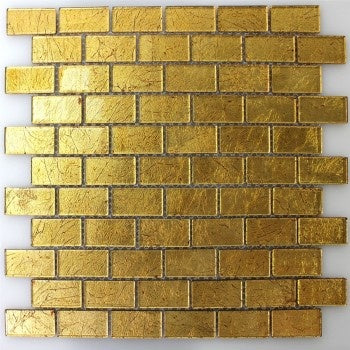 Gold Glass Brick Mosaic Tile 30x30cm - Luxury Tiles UK