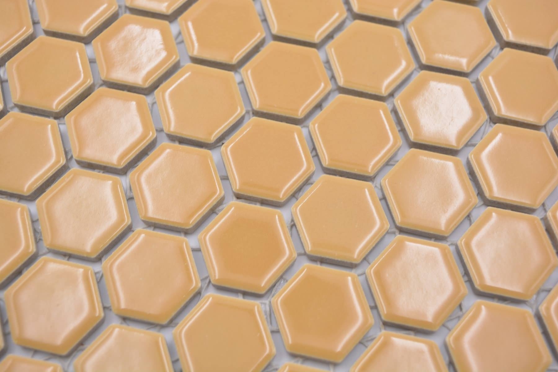 Yellow Mustard Gloss Hexagon Mosaic Tile - Luxury Tiles UK