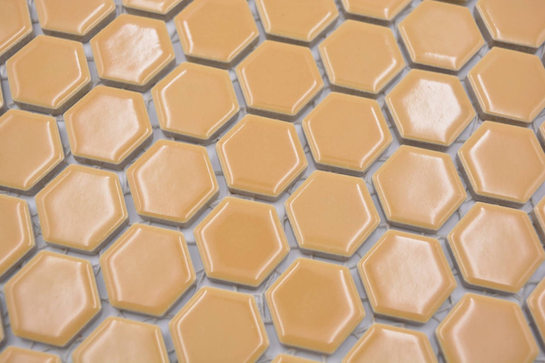 Yellow Mustard Gloss Hexagon Mosaic Tile - Luxury Tiles UK