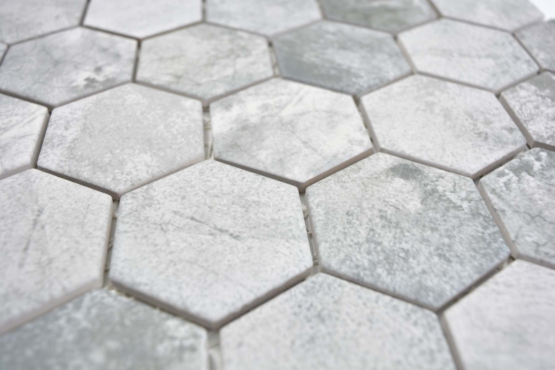 Hexagon Grey Stone Effect Mosaic Tile - Luxury Tiles UK