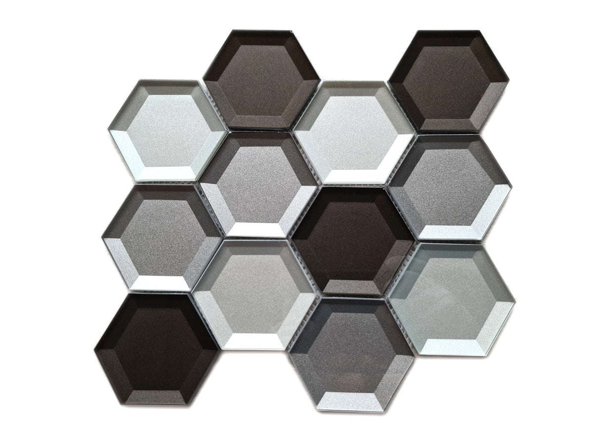 Glass Silver Hexagon Mirror Mosaic Tile - Luxury Tiles UK