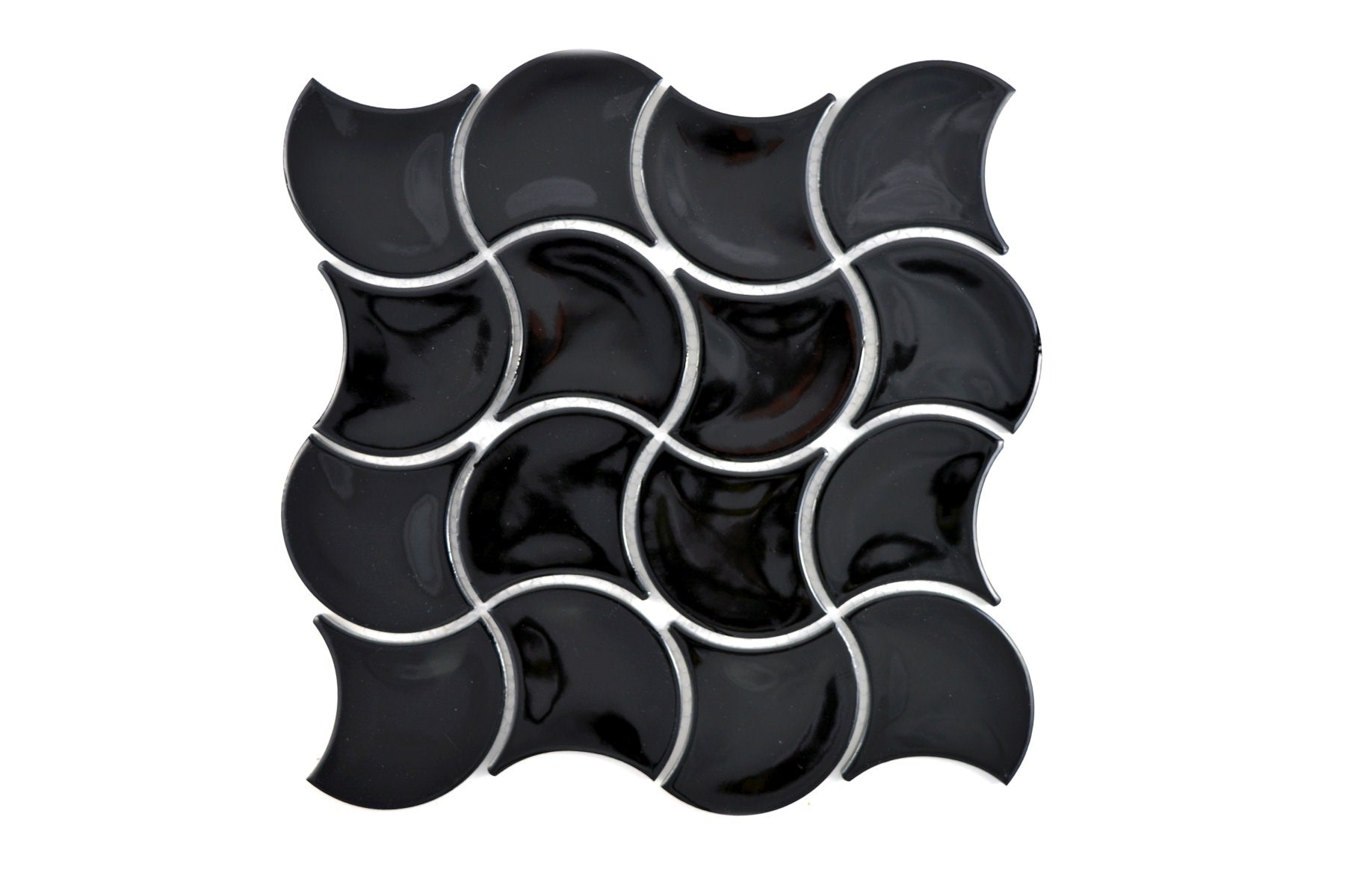 Black Fan Gloss Mosaic Tile - Luxury Tiles UK