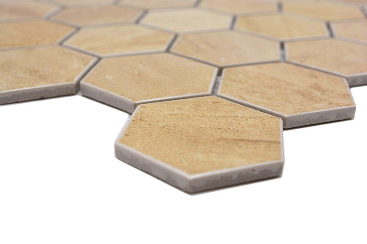 Stone Beige Hexagon Wood Effect Mosaic Tile - Luxury Tiles UK