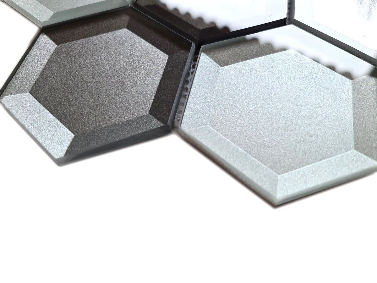 Glass Silver Hexagon Mirror Mosaic Tile - Luxury Tiles UK