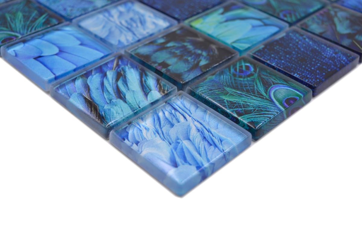 Sapphire Blossom Blue Glass Mosaic  48 x 48 - Luxury Tiles UK