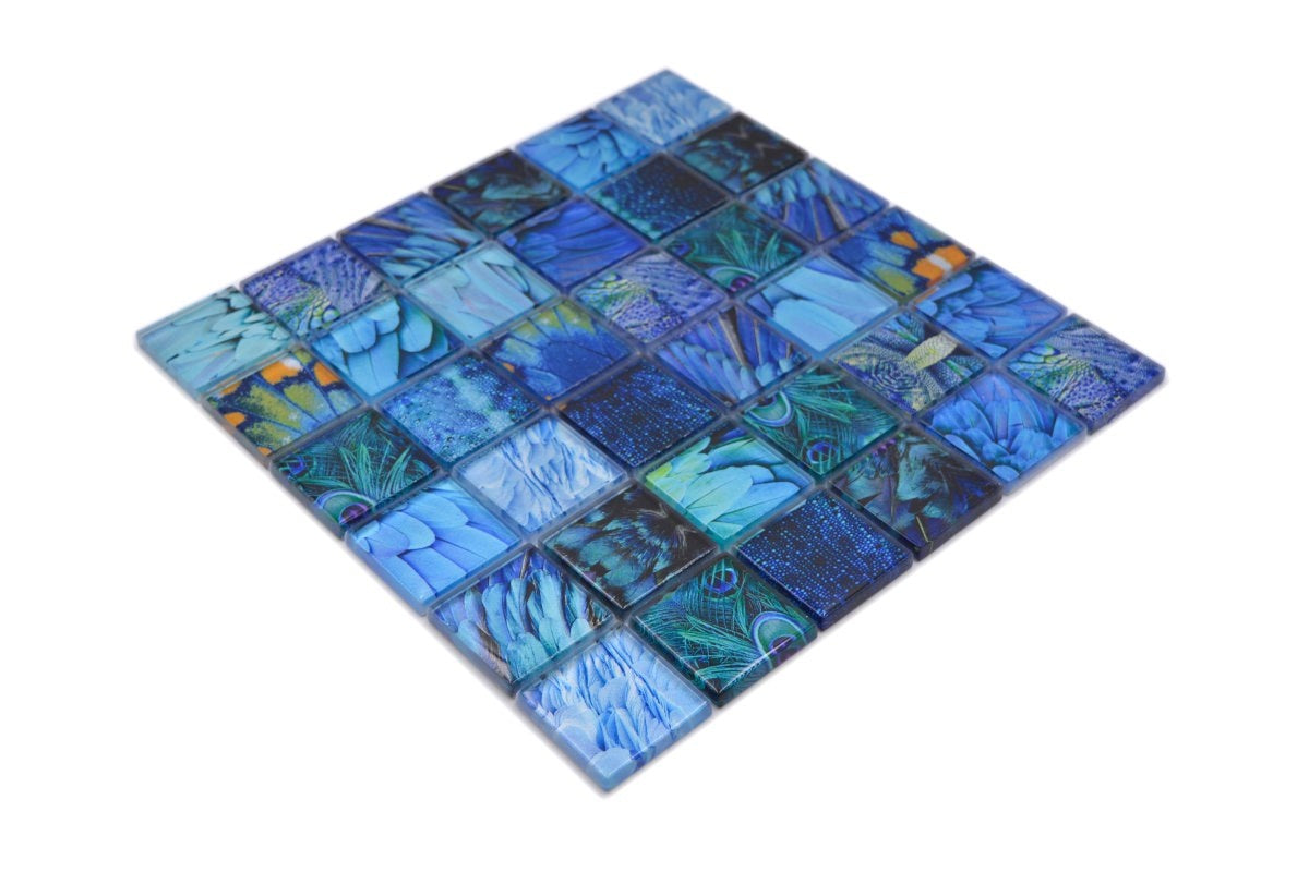 Sapphire Blossom Blue Glass Mosaic  48 x 48 - Luxury Tiles UK