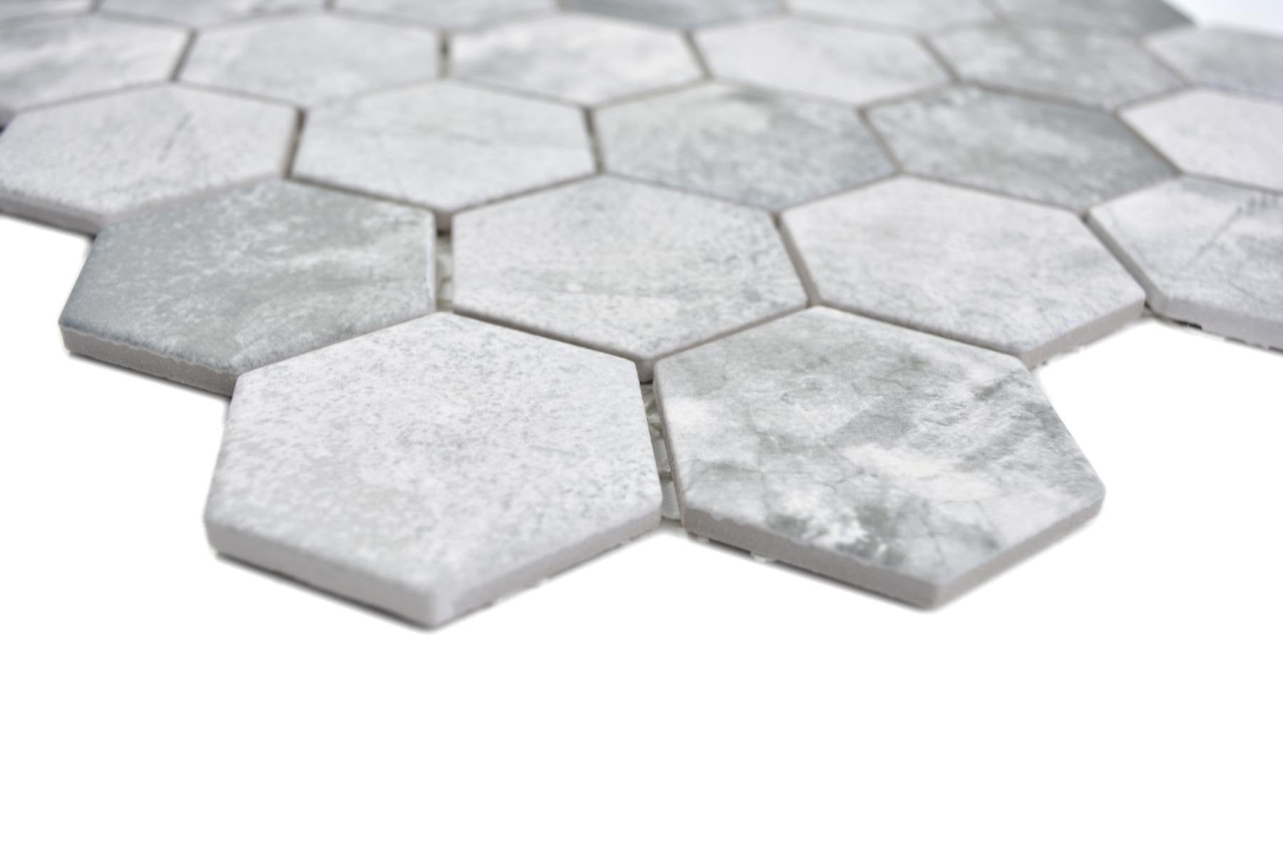 Hexagon Grey Stone Effect Mosaic Tile - Luxury Tiles UK