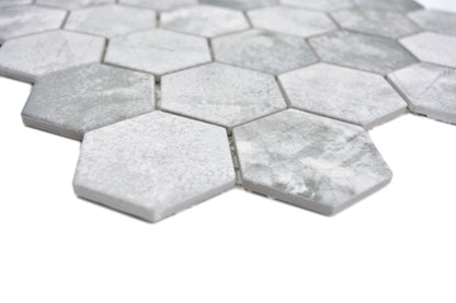 Hexagon Grey Stone Effect Mosaic Tile