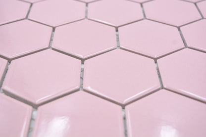 Pink Gloss Hexagon Mosaic Tile