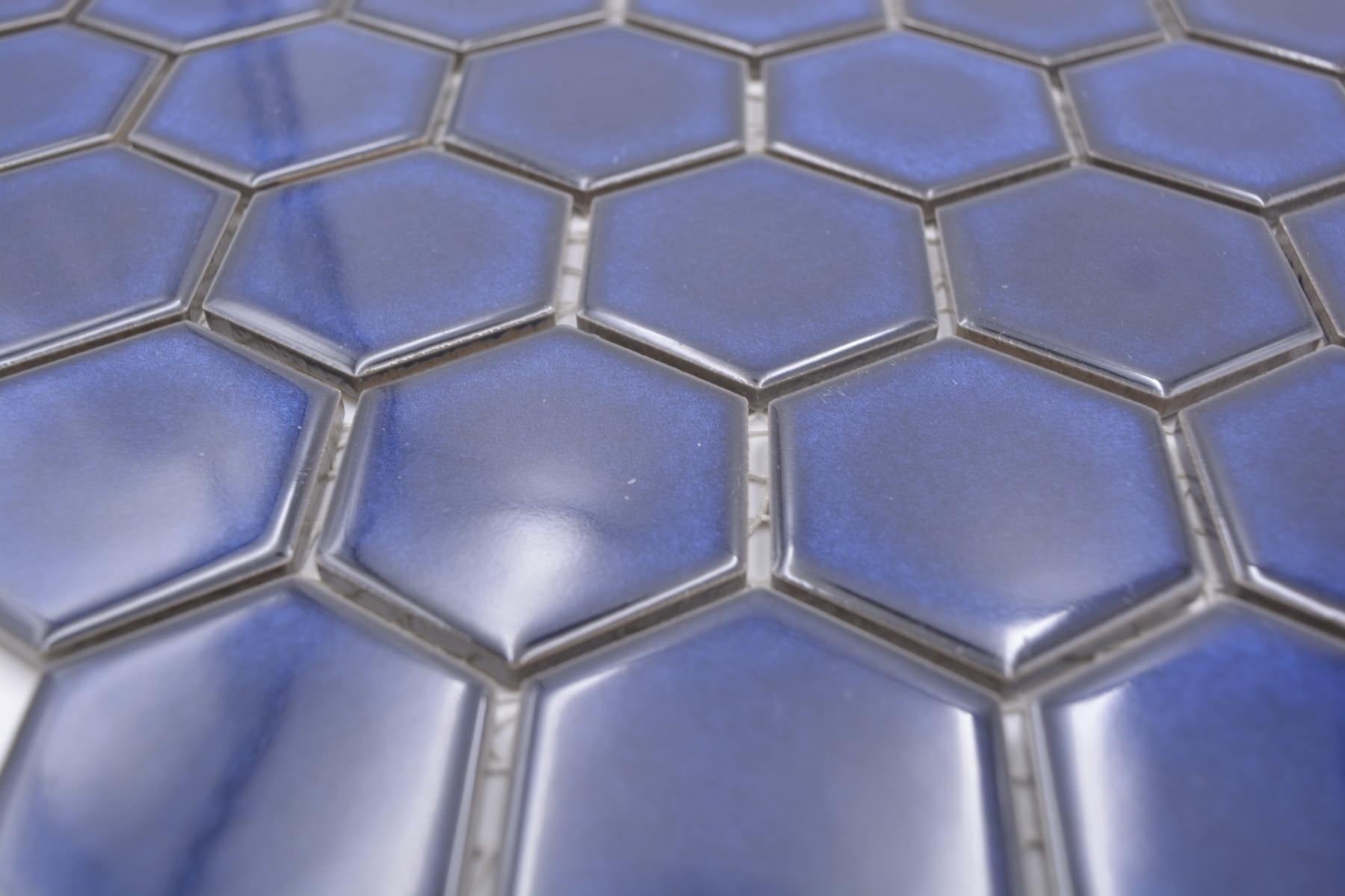 Royal Dark Blue Gloss Hexagon Mosaic Tile - Luxury Tiles UK