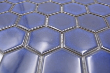 Royal Dark Blue Gloss Hexagon Mosaic Tile