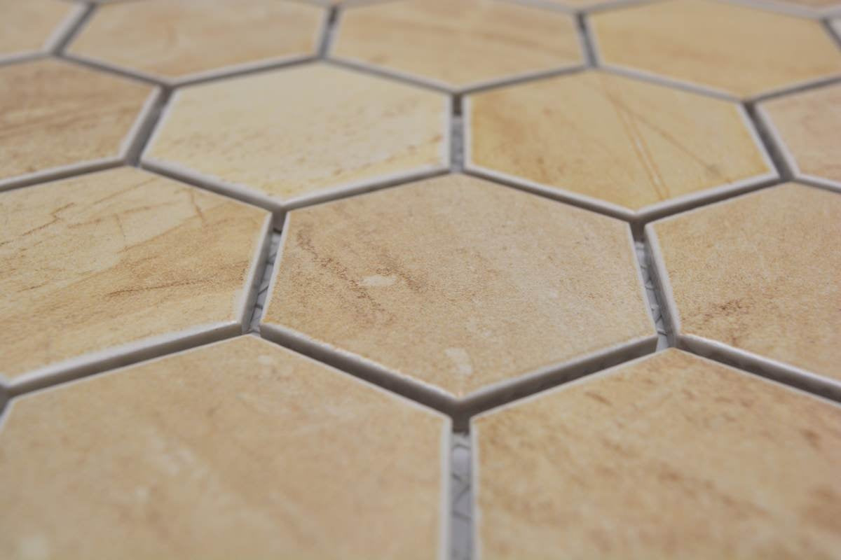 Stone Beige Hexagon Wood Effect Mosaic Tile - Luxury Tiles UK