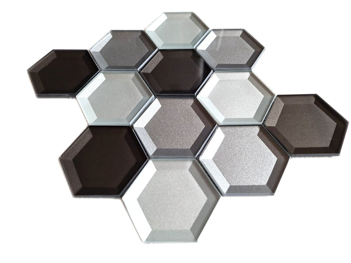 Glass Silver Hexagon Mirror Mosaic Tile - Luxury Tiles UK