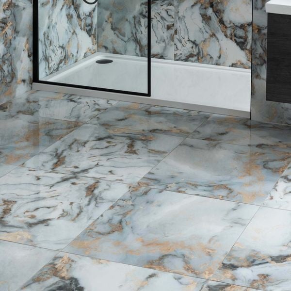 Galaxy White Gold Marble Effect Polished Porcelain Floor Tile - Luxury Tiles UK