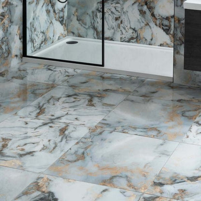 Galaxy White Gold Marble Effect Polished Porcelain Floor Tile