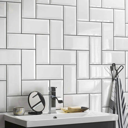 British Ceramic Tile Metro White Bevel Gloss Wall Tile - Luxury Tiles UK