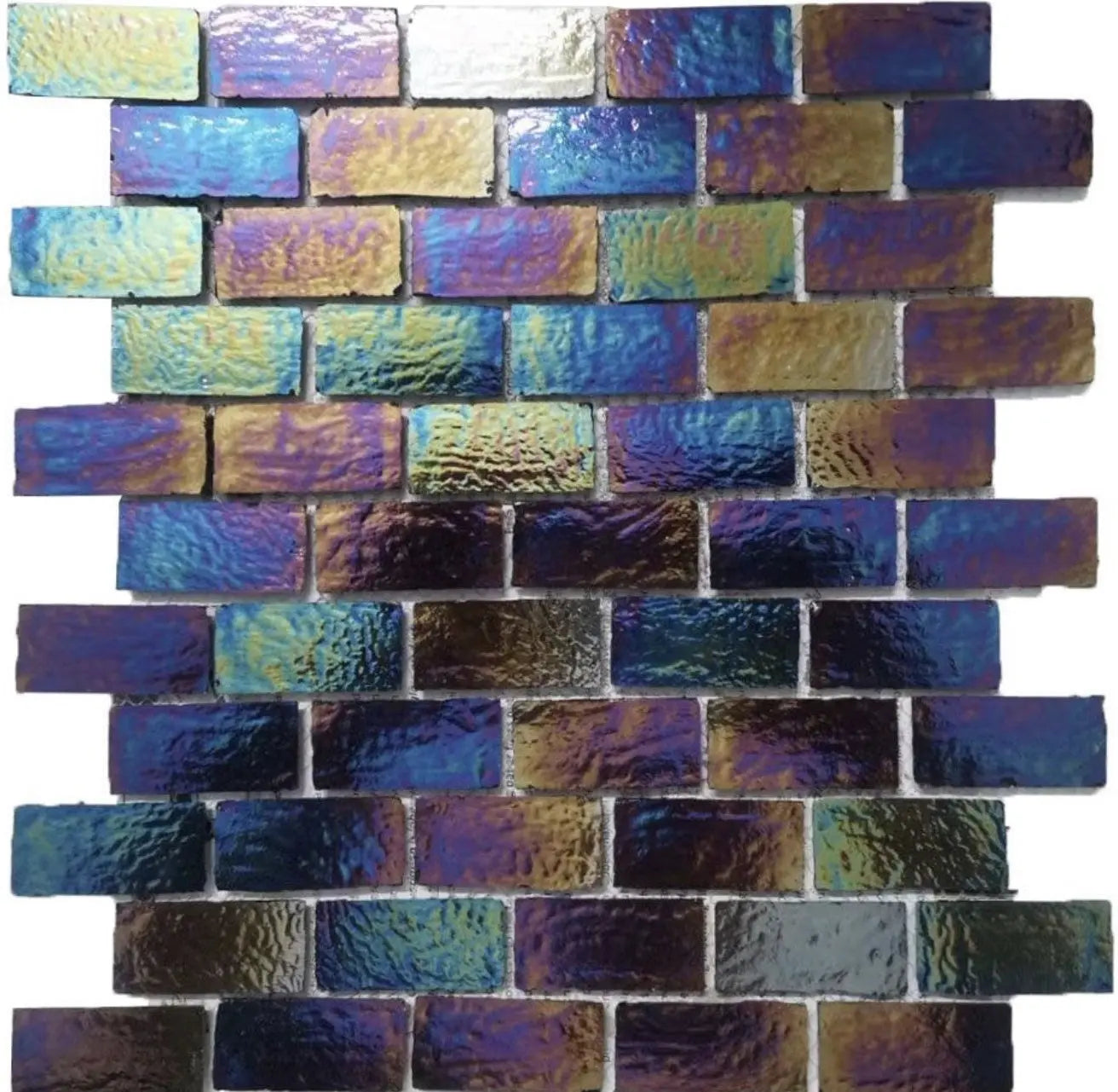 Iridescent Oud Glass Brick Mosaic Tile 25x50mm Luxury Tiles