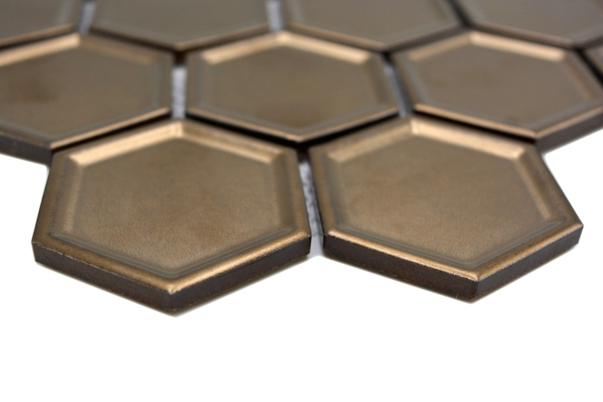 Hexagon Gold Oxidised Mosaic Tile