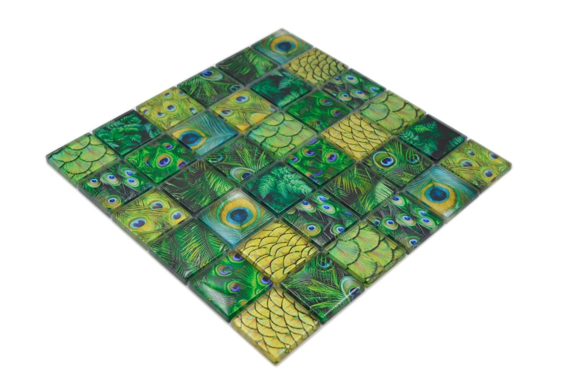 Emerald feather Green Glass Mosaic  48x48 - Luxury Tiles UK