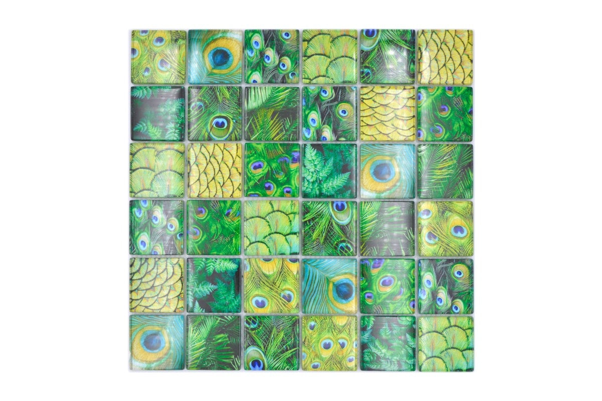 Emerald feather Green Glass Mosaic  48x48 - Luxury Tiles UK