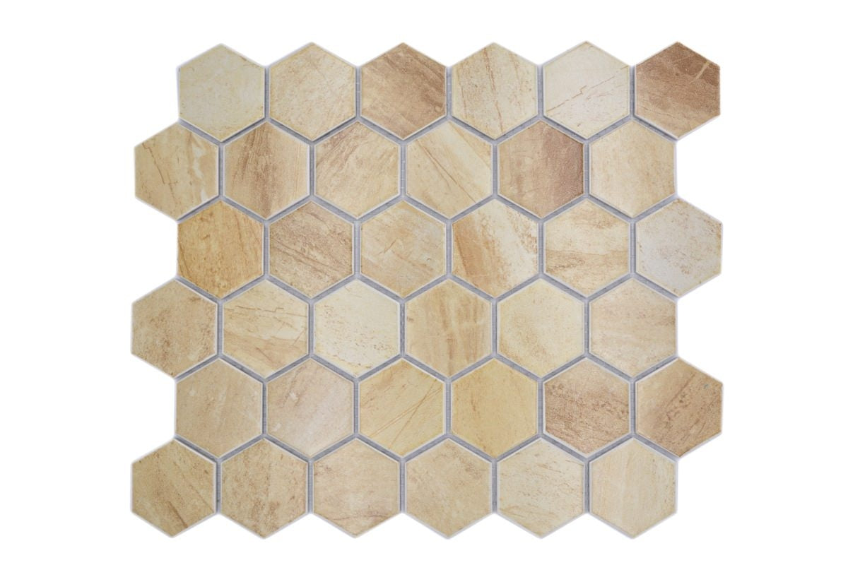 Stone Beige Hexagon Wood Effect Mosaic Tile - Luxury Tiles UK