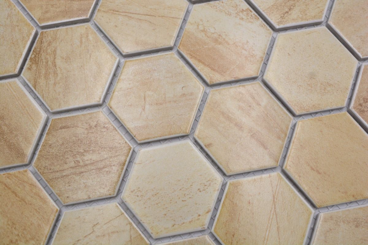 Stone Beige Hexagon Wood Effect Mosaic Tile - Luxury Tiles UK