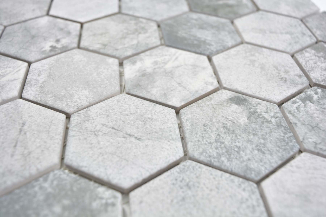 Hexagon Grey Stone Effect Mosaic Tile