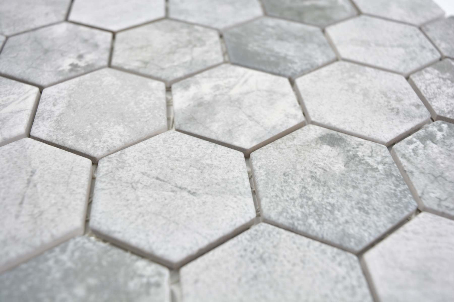 Hexagon Grey Stone Effect Mosaic Tile