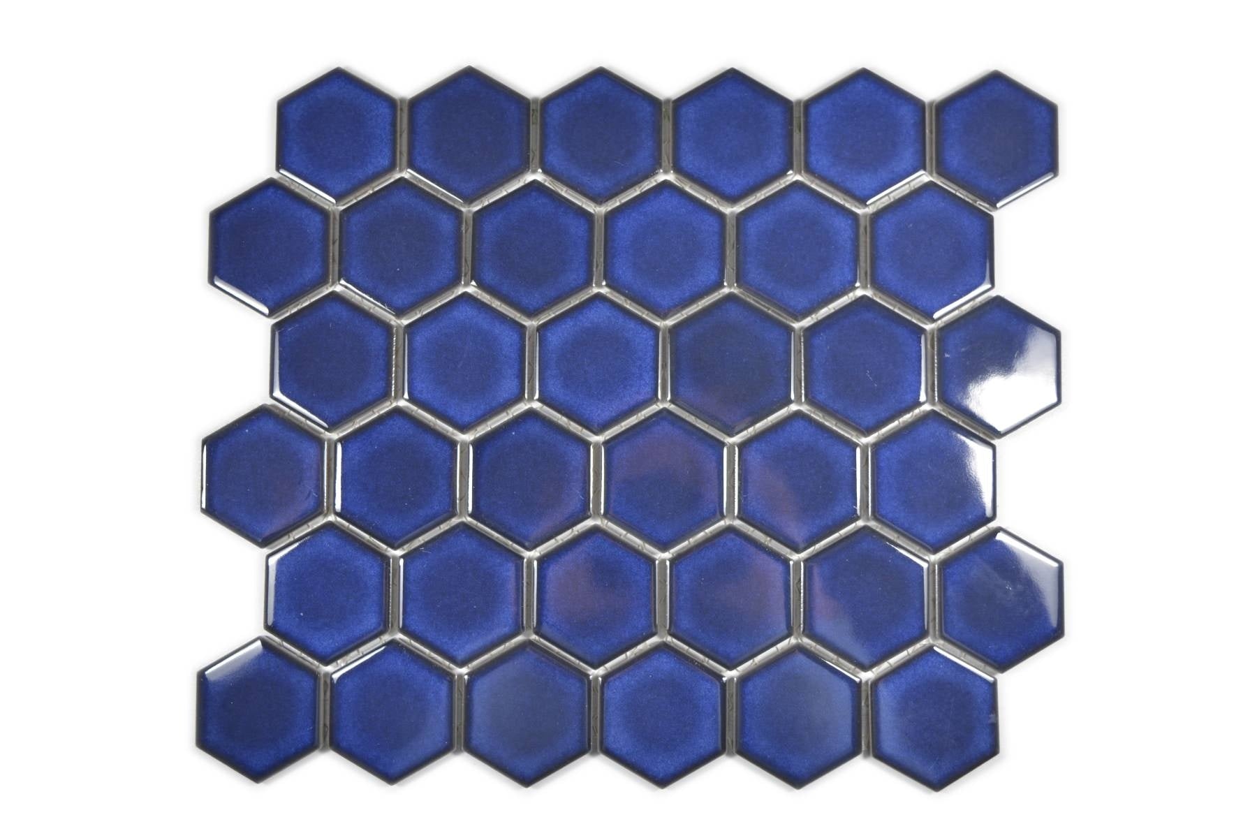 Royal Dark Blue Gloss Hexagon Mosaic Tile - Luxury Tiles UK