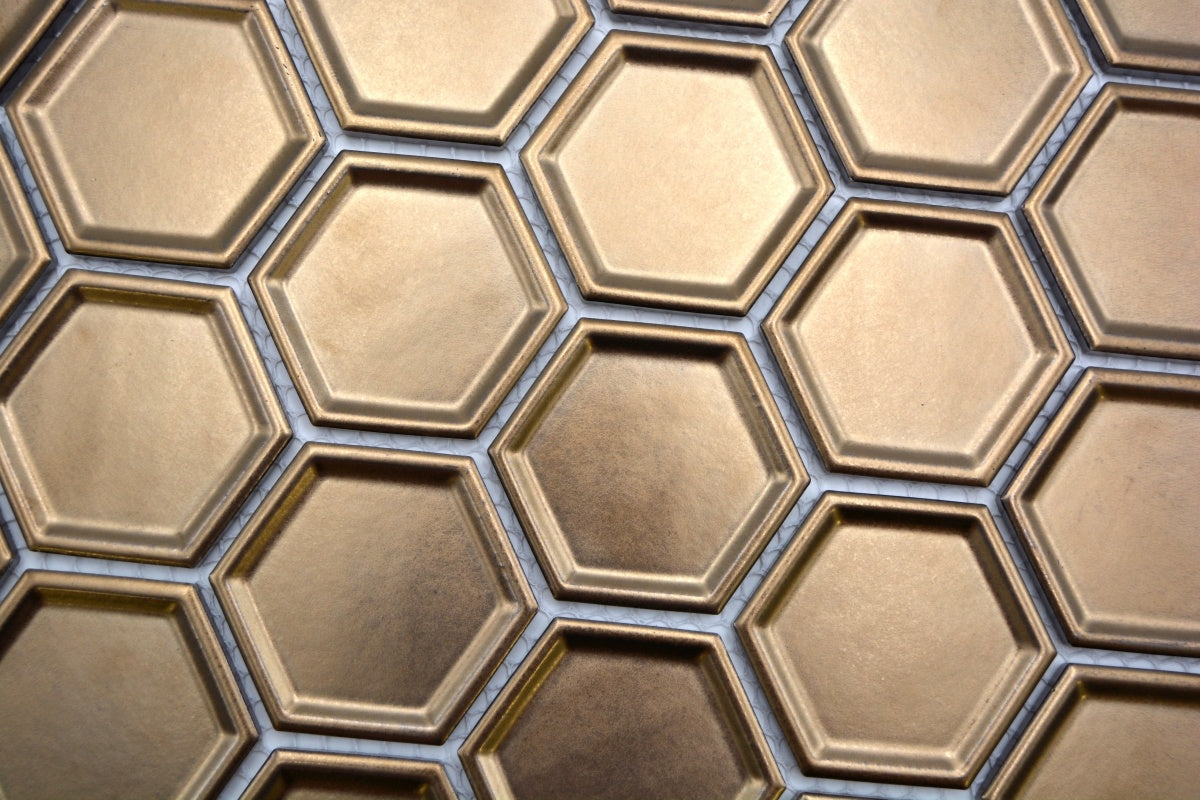 Hexagon Gold Oxidised Mosaic Tile