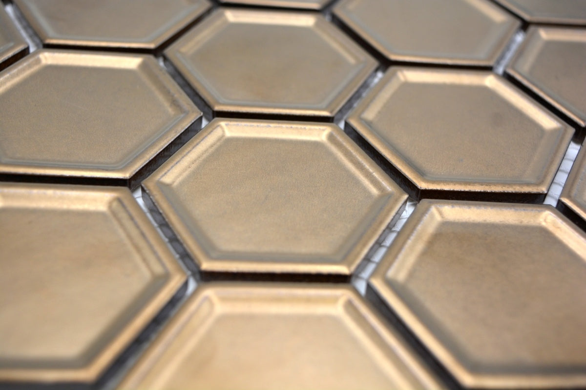 Hexagon Gold Oxidised Mosaic Tile