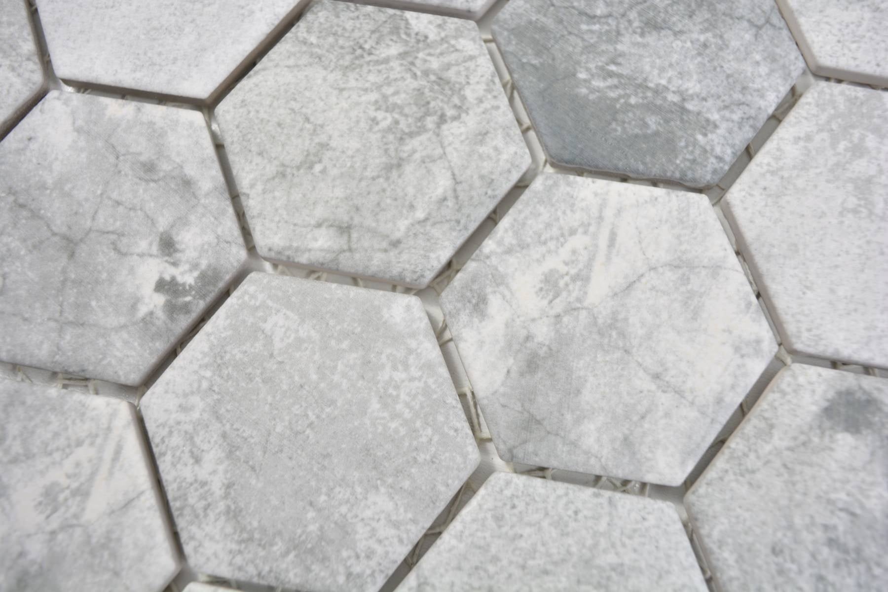 Hexagon Grey Stone Effect Mosaic Tile - Luxury Tiles UK