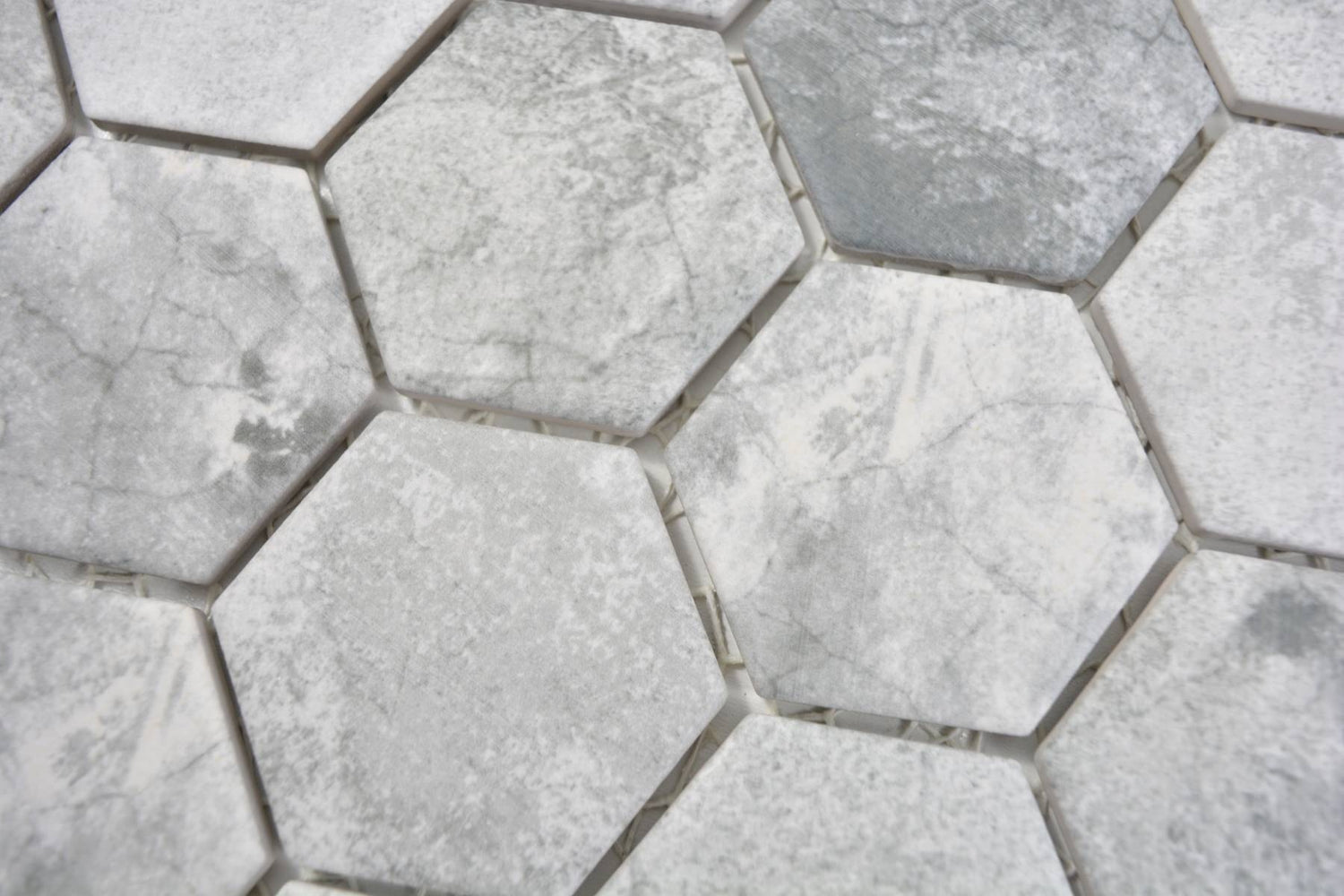 Hexagon Grey Stone Effect Mosaic Tile