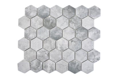 Hexagon Grey Stone Effect Mosaic Tile