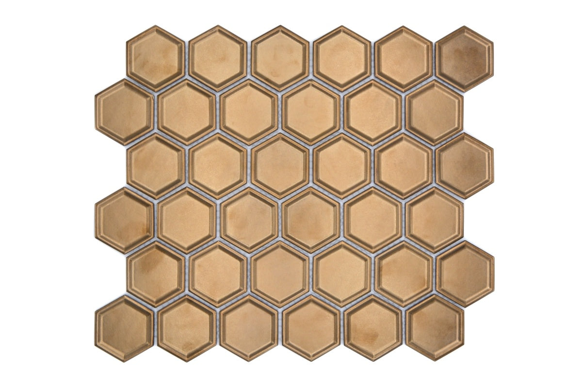 Hexagon Gold Oxidised Mosaic Tile