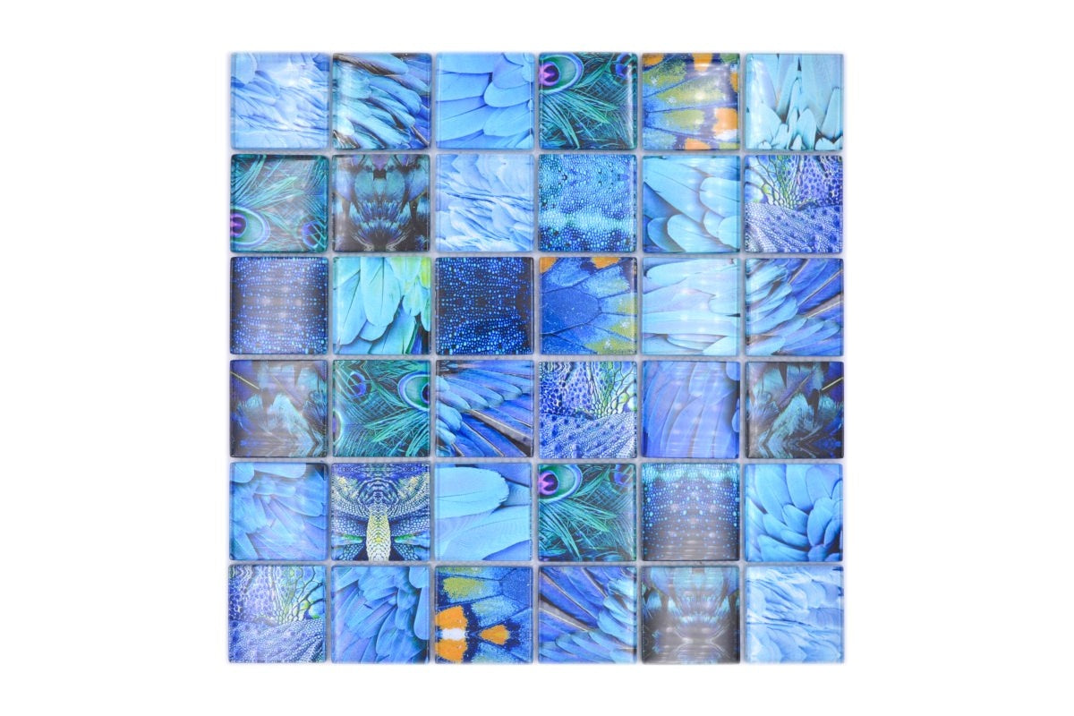 Sapphire Blossom Blue Glass Mosaic  48 x 48 - Luxury Tiles UK