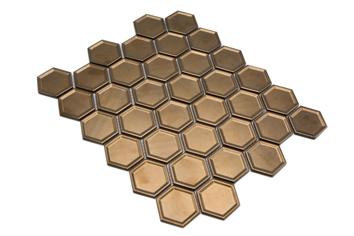 Hexagon Gold Oxidised Mosaic Tile