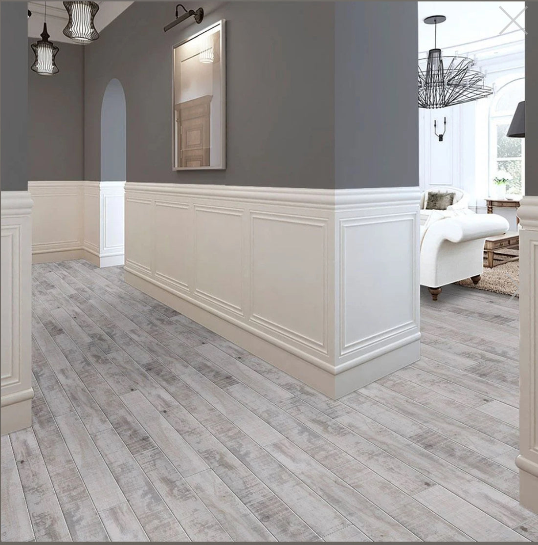 Vintage Wood Effect White Grey Floor Tile 900x150 mm