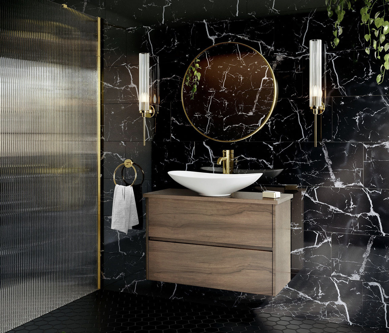 Nero Marquina Polished Marble Effect 300x600mm Porcelain Tile - Luxury Tiles UK